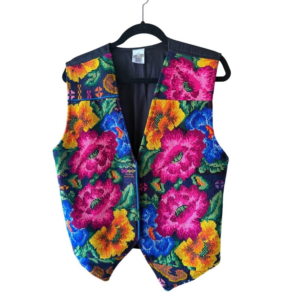 Dona Cristina Womens Guatamalan Embroidered Floral Vest Size XL Vibrant Vintage